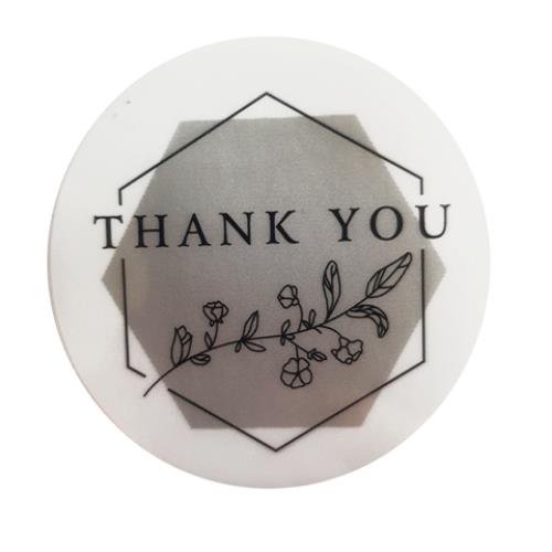 Sticker Thank You Flowers Grey 50Mm 3Pc