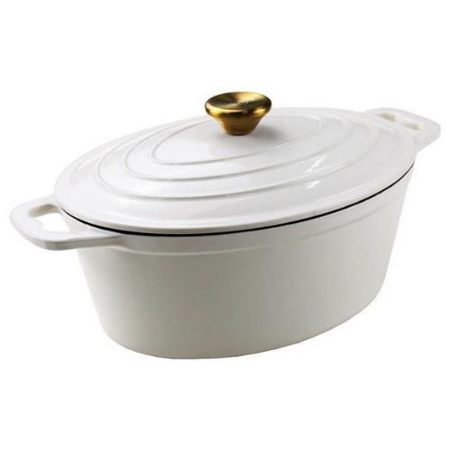 Casserole Cast Iron Oval 4Lt Ivory/gold 35.5Cm | West Pack Lifestyle