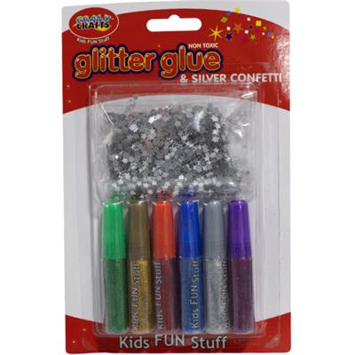 Glitter Glue & Star Confetti Silver 6Pc | West Pack Lifestyle